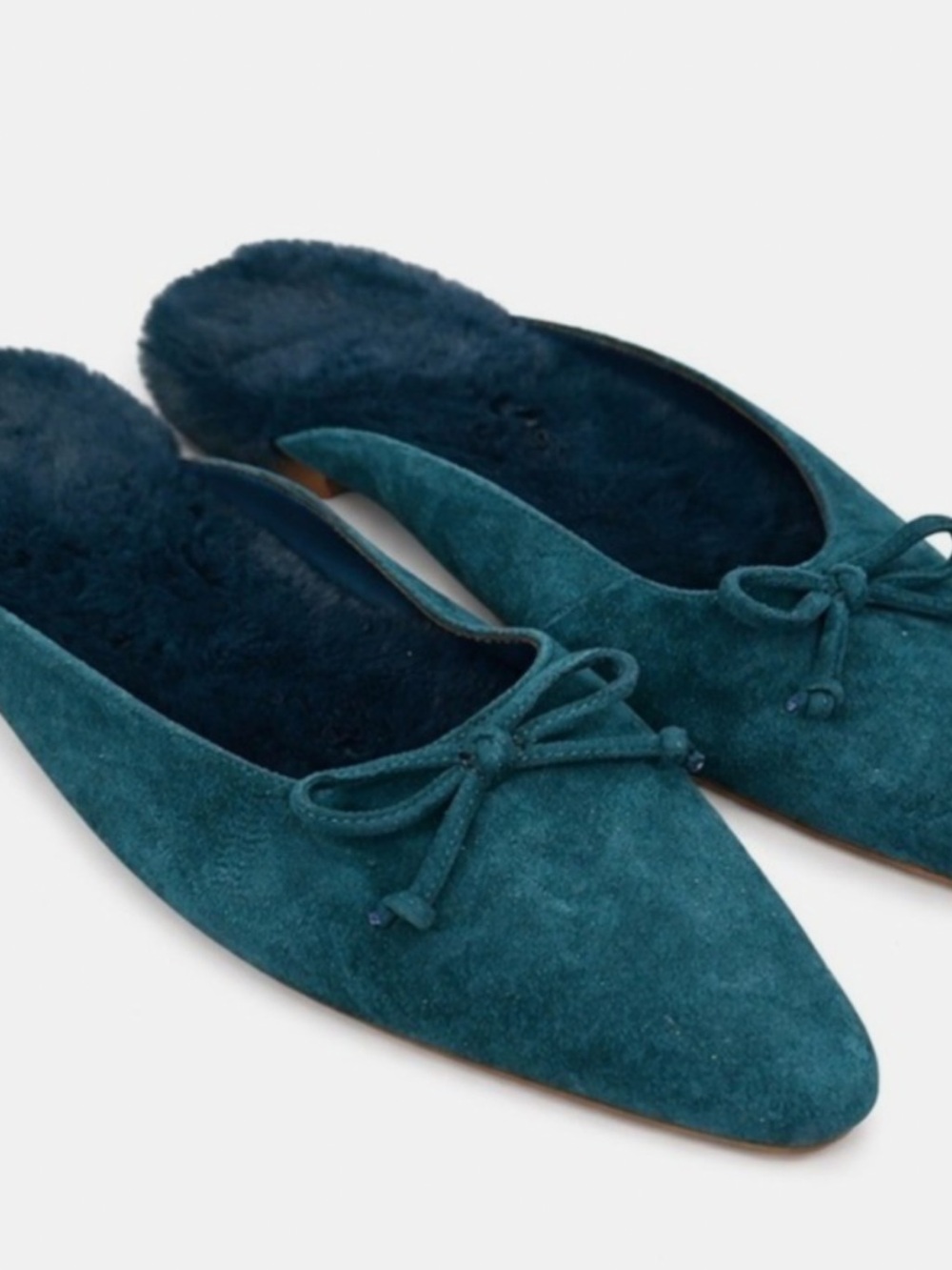 Chico's Teal Suede Bow Backless Mules - Picture 1 of 7